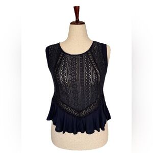 Chloe K Navy Lace Peplum Tank Top Size M